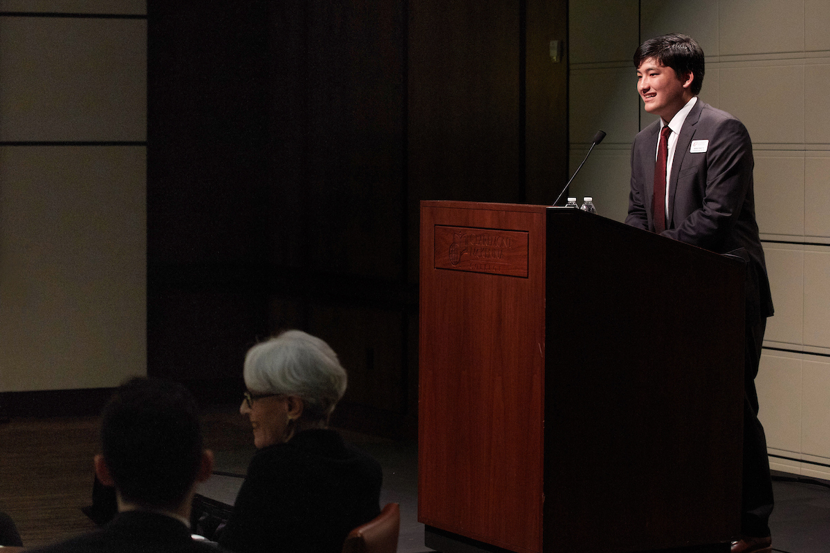 Bruno Youn ’19 in his CMC element as an Athenaeum fellow.