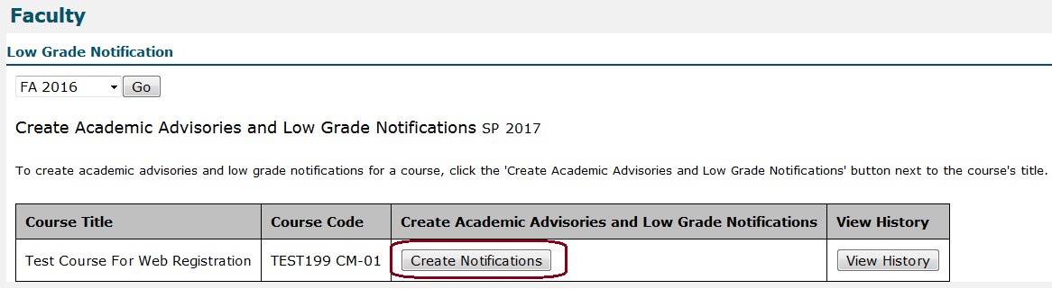 Low Grade Notification interface on the portal (screenshot)