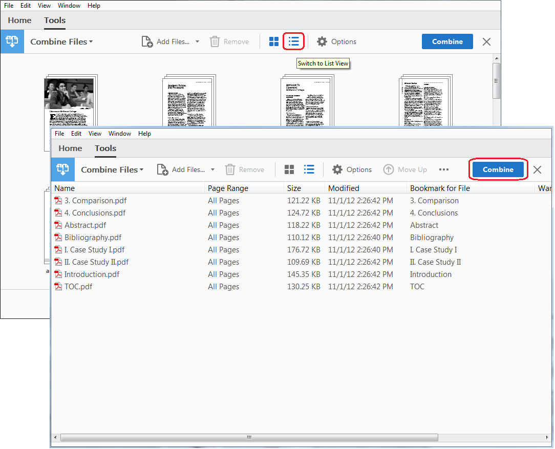 Screenshot - Viewing the PDFs as a list