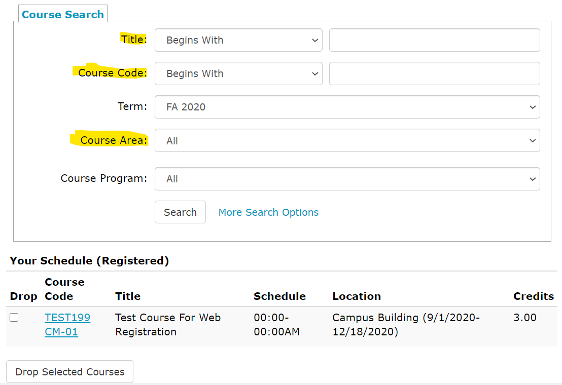 Course Search portlet on the CMC portal