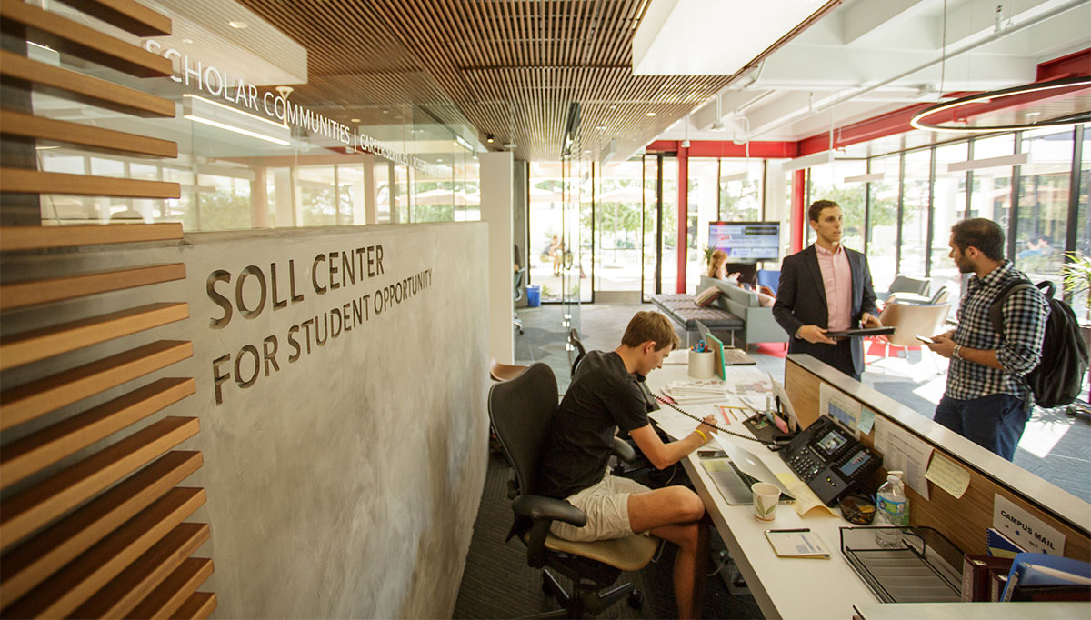 Students in Soll Center lobby