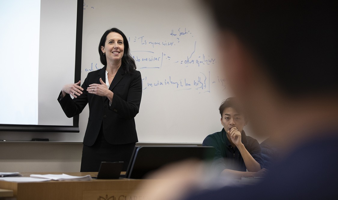 Professor Shana Rose addresses her class