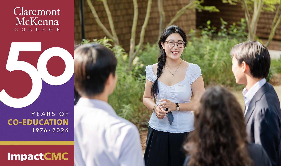 50 years of Co-education graphic and students talking on campus