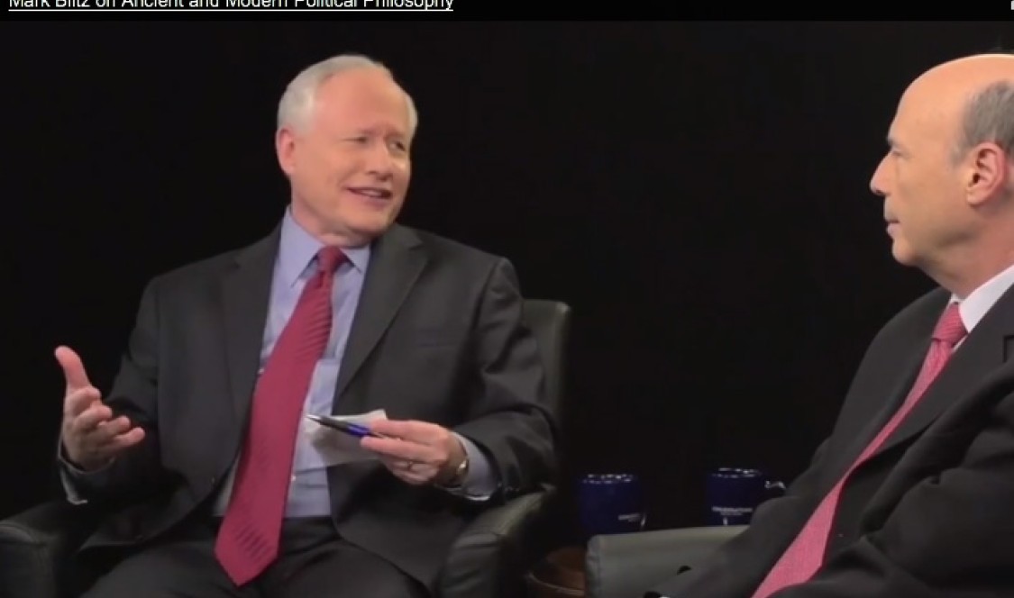 Host Bill Kristol (left) with Claremont McKenna's Mark Blitz.