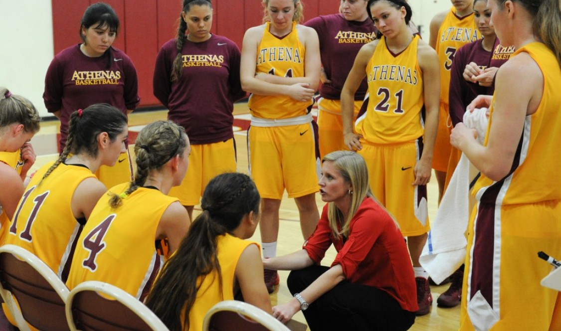 Basketball team huddle