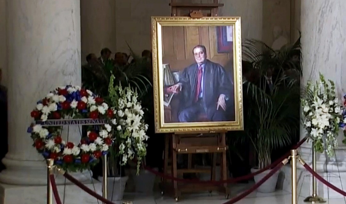 Antonin Scalia portrait at memorial service