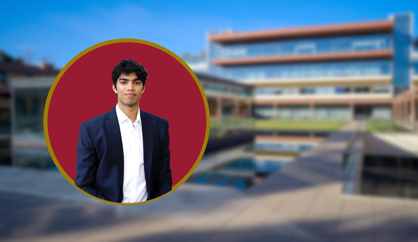 Krish Malpani ’28 photo inset over Kravis Center image