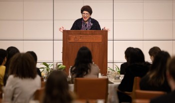 Tamara Lawson ’92 delivering the 2023 Dr. Martin Luther King Jr. Commemorative Lecture at the Ath.