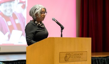 Bertra McGann paid tribute to her husband, Ambassador C. Steve McGann ’73, at his Sept. 28 memorial.