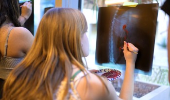 Linda Alterwitz doing presentation during her Ath talk, &quot;At the Intersection of Art and Science.&quot;