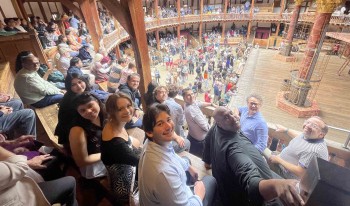 Faculty and students in London at the Globe theater
