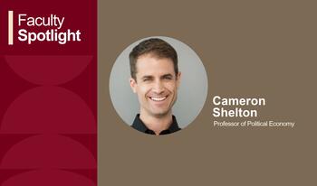 Faculty Spotlight graphic with Prof. Cameron Shelton