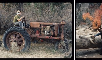 Langdon Elsbree, on a 1930s vintage Farmall tractor, during a 16-mile hike of the Virgin River Narrows in Zion Park, Utah, in October 1970; &quot;The hike was glorious, the leaves and canyon walls spectacular, the weather perfect, and Langdon an affable c