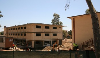 Benson (left) and Berger Halls under renovation on Claremont McKenna's campus.