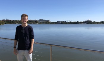Henry Schulz ’22, pictured near the Martin Luther King Jr. memorial along the Tidal Basin
