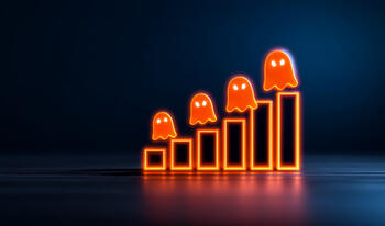 orange glowing bar graph with ghosts atop the bars