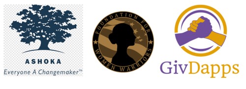 Logos for Arshoka, Foundation for Women's Warriors, and GivDapps.