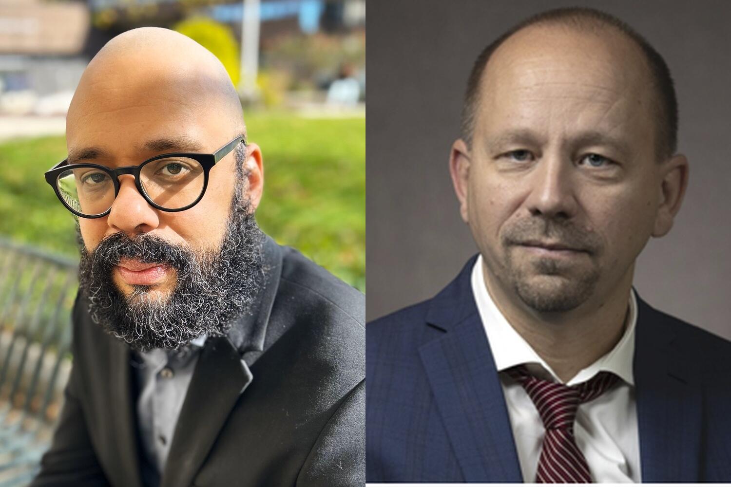 Headshots of Musa al-Gharbi and Jon Shields side by side.