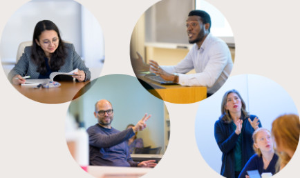 Collage of CMC faculty including Radhika Koul, Lars Schmitz, Jean-Pierre Murray, and Tamara Venit-Shelton
