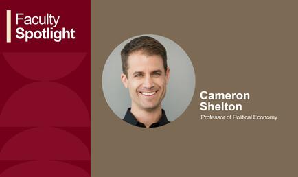 Faculty Spotlight graphic with Prof. Cameron Shelton