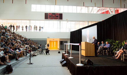 George Roberts speaks at Roberts Pavilion dedication