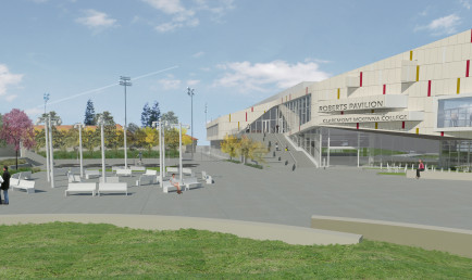 MEET IN THE MIDDLE: Artist rendering of Burden's installation in front of the Roberts Pavilion.