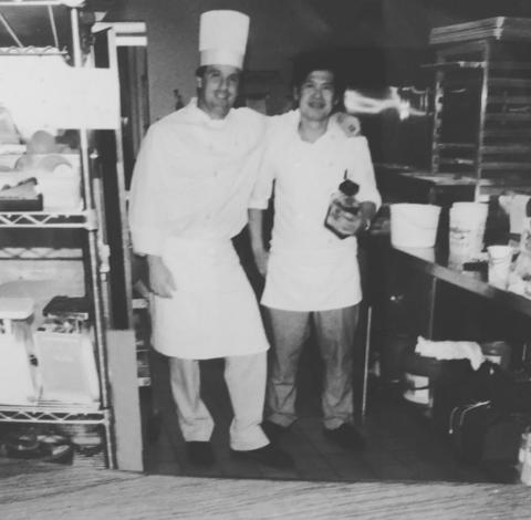 Black and white photo of Chef Skinner inside Ath kitchen.