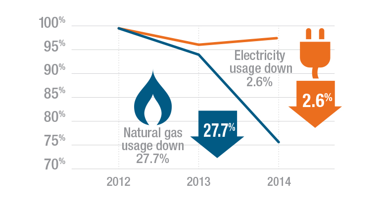 Graphic showing reductions in graphics and electricity usage