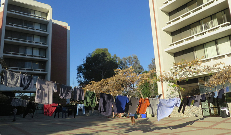 Hanging laundry to dry